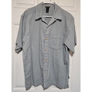 REI Co-Op Button Up‎ Shirt Mens M Short Sleeve Blue Gray Hemp Organic Cotton